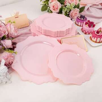 COLOSUS Disposable Pink Party Plastic Plates Set, 60 Pack (30 Guest) Dinner & Salad/Dessert Plate for Spring Wedding Birthday Valentine's Day Party Dinner