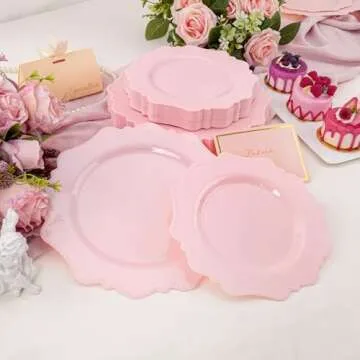 60 Pack Disposable Pink Plastic Plates for Parties