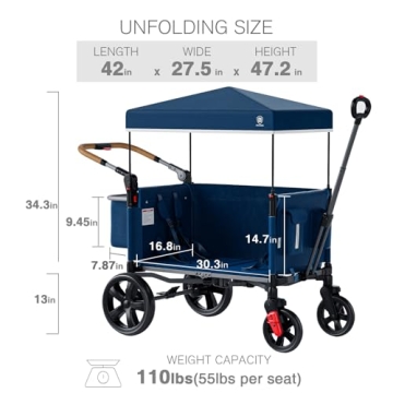 EVER ADVANCED Side-Unzip Wagon Stroller for 2 Kids - Safe & Comfortable
