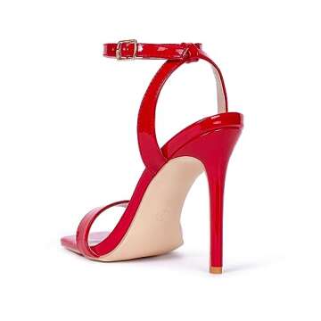 GENSHUO Womens Stiletto High Heeled Sandals Open Square Toe Ankle Buckle Heels Sandals 4.3 Inch Strappy Sandals for Party Prom Homecoming Dressy Shoes Red Size 6
