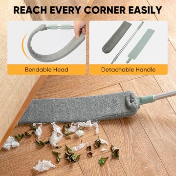 Sakerplus Retractable Gap Dust Cleaner – Extendable Microfiber Duster with Bendable & Removable He...