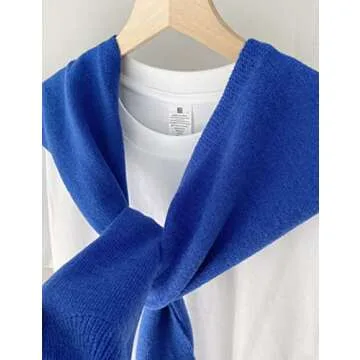 Zontroldy Women's Fashion Sweater Knitted Knotted Shawl Wraps Cape Tops Blouses(0221-Blue-OneSize)