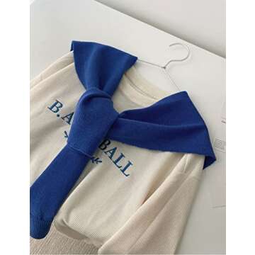 Zontroldy Women's Fashion Sweater Knitted Knotted Shawl Wraps Cape Tops Blouses(0221-Blue-OneSize)