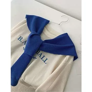 Zontroldy Women's Fashion Sweater Knitted Knotted Shawl Wraps Cape Tops Blouses(0221-Blue-OneSize)