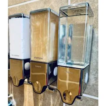 3- Chamber Shower Soap Dispenser Set, Wall-Mounted Shampoo and Conditioner Dispenser No Drill