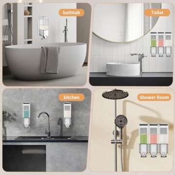 3- Chamber Shower Soap Dispenser Set, Wall-Mounted Shampoo and Conditioner Dispenser No Drill