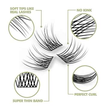 DIY Eyelash Extension, Glue Bonded Band Individual Lash 12 Clusters Natural Lashes Set, Home Eyelash...