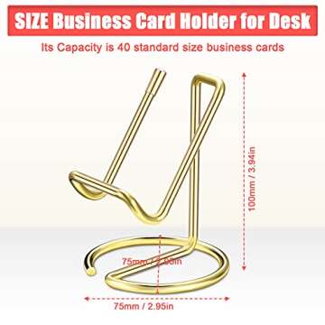 2 Pieces Metal Business Card Holder for Desk, Cell Phone Stand, Elegant Line Business Card Display Holder Stand, Office Desktop ID Name Organizer