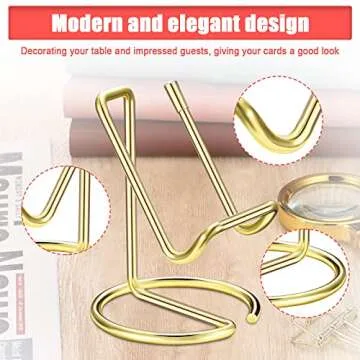 2 Pieces Metal Business Card Holder for Desk, Cell Phone Stand, Elegant Line Business Card Display Holder Stand, Office Desktop ID Name Organizer