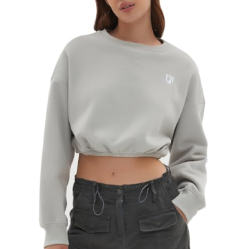 CHYRII Women Oversized Cropped Sweatshirt - Stylish Fleece Crewneck Pullover for Fall Winter