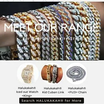 Halukakah Gold Chain Iced Out for Men,14MM Miami Cuban Link Chain Choker Necklace 18In(45cm) Platinum White Gold Finish,Full Cz Diamond Prong Set,Gift for Him