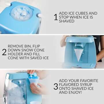 Nostalgia Snow Cone Shaved Ice Machine - Retro Table-Top Slushie Machine Makes 30 Icy Treats - Includes 2 Pump Syrup Bottles, 2 Reusable Plastic Cups & Ice Scoop - Blue