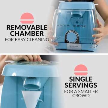 Nostalgia Snow Cone Shaved Ice Machine - Retro Table-Top Slushie Machine Makes 30 Icy Treats - Includes 2 Pump Syrup Bottles, 2 Reusable Plastic Cups & Ice Scoop - Blue