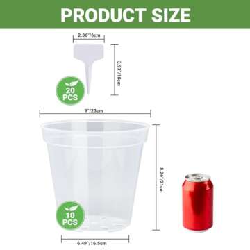 GREANER 9 Inch 10 Packs Clear Nursery Pots, Plastic Nursery Pot for Plants, Durable Seed Starting Po...