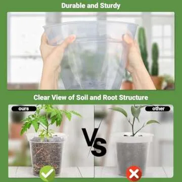 GREANER 9 Inch 10 Packs Clear Nursery Pots, Plastic Nursery Pot for Plants, Durable Seed Starting Pot with Drainage Holes, Flexible Transparent Pot for Outdoor Indoor Plants（20 Plant Labels）