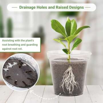 GREANER 9 Inch 10 Packs Clear Nursery Pots, Plastic Nursery Pot for Plants, Durable Seed Starting Pot with Drainage Holes, Flexible Transparent Pot for Outdoor Indoor Plants（20 Plant Labels）