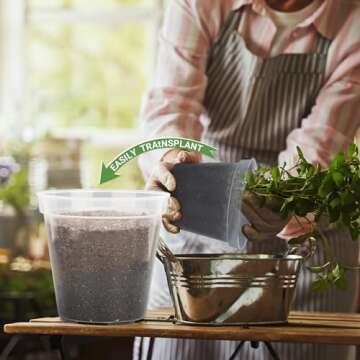 GREANER 9 Inch 10 Packs Clear Nursery Pots, Plastic Nursery Pot for Plants, Durable Seed Starting Pot with Drainage Holes, Flexible Transparent Pot for Outdoor Indoor Plants（20 Plant Labels）