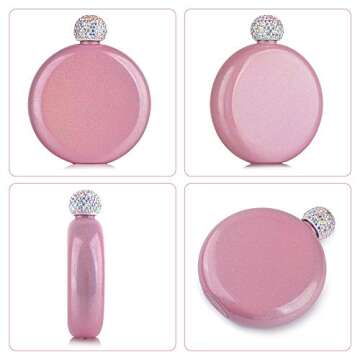 Cute Liquor Flask for Women, Junya 304 Stainless Steel,Pretty Glitter Coating Whiskey Flasks,Shining...