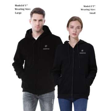 Venustas Unisex Heated Hoodie with Battery Included, Heated Jacket for Women and Men Black