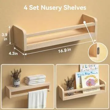 Boswillon Dual-Guard Nursery Book Shelves Set of 4, Floating Shelves for Nursery Room Wall Decor, Wa...
