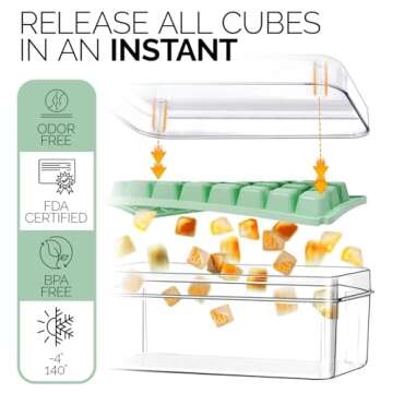 Aisle 3 Essentials 60 Piece Ice Cube Tray with Bin & Lid, Spill-Resistant Ice Cube Mold with One-Pre...