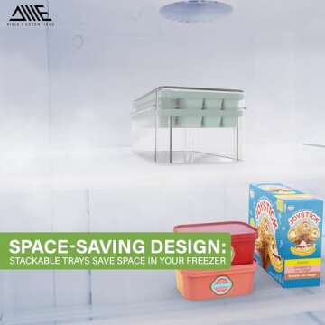 Aisle 3 Essentials 60 Piece Ice Cube Tray with Bin & Lid, Spill-Resistant Ice Cube Mold with One-Press Release, BPA-Free Materials, Great for Popsicles, Cocktail Ice Cubes, Lemonade (2-Tier)