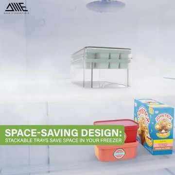 Aisle 3 Essentials 60 Piece Ice Cube Tray with Bin & Lid, Spill-Resistant Ice Cube Mold with One-Press Release, BPA-Free Materials, Great for Popsicles, Cocktail Ice Cubes, Lemonade (2-Tier)