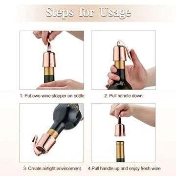 OWO Wine bottle Stopper, Wine Saver with Silicone, Decorative Wine Preserver, Wine Toppers Stopper,Reusable Wine Cork Keeps Wine Fresh（Goldrose, 2 Pack)