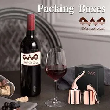 OWO Wine bottle Stopper, Wine Saver with Silicone, Decorative Wine Preserver, Wine Toppers Stopper,Reusable Wine Cork Keeps Wine Fresh（Goldrose, 2 Pack)