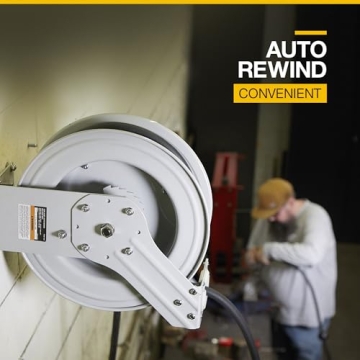 Klutch Auto Rewind Air Hose Reel 50ft Rubber Hose 300 PSI