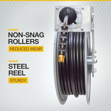 Klutch Auto Rewind Air Hose Reel 50ft Rubber Hose 300 PSI