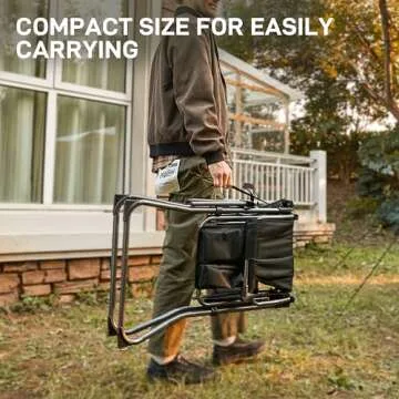 EVER ADVANCED Portable 30.7" Seat Height Tall Folding Camping Chair Directors Chair High Foldable Bar Stool with Side Table for Makeup Artist, Sports Event, Craft Show, Supports 350LBS Black Grey