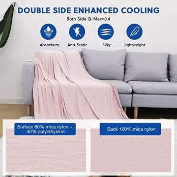 HOMFINE Cooling Blankets for Hot Sleepers - Summer Blanket Thin Lightweight Breathable Soft Double Side Enhanced Blanket for Bed Couch Sofa, Keep Cool for Night Sweats (Pink, 60 x 80 inches)