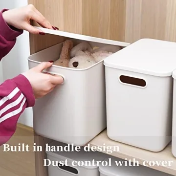 12 Quart Plastic Storage Baskets with Lid for Organization