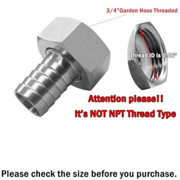 Beduan Stainless Steel Garden Hose Swivel Fitting 3/4" Barb x 3/4" GHT Female Threaded Adapter Conne...