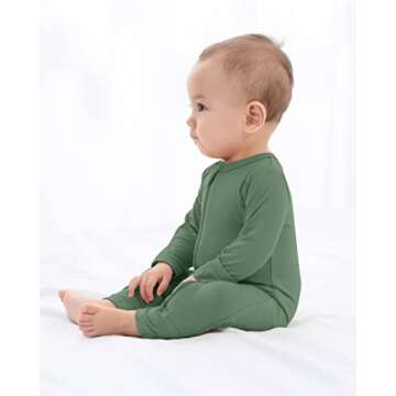 GUISBY Baby Zippers Pajamas, Rayon Footless Romper with Mittens Green 12-18 Months