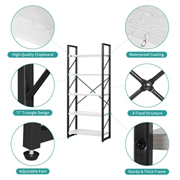 YITAHOME Modern 5 Tiers Bookshelf for Stylish Storage