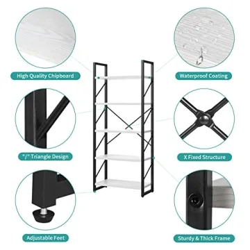 YITAHOME Modern 5 Tiers Bookshelf for Stylish Storage