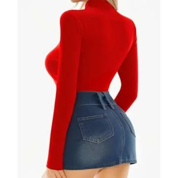 MANGOPOP Women's Mock Turtle Neck Long Sleeve Tops Bodysuit Jumpsuit