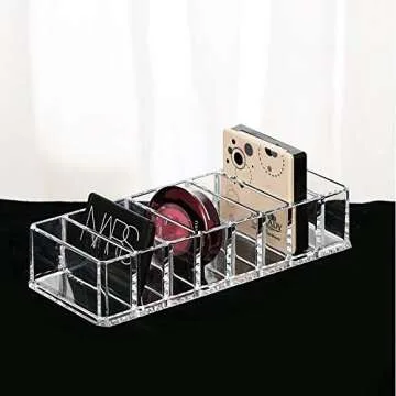 Wang-Data 2 Pcs Clear Acrylic Compact Organizer Blushes Highlighters Eyeshadow Makeup Organizer, 8 Spaces