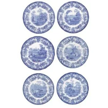 Spode Blue Room Zoological Plates Set of 6 Made in England