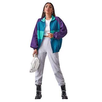 SweatyRocks Women's Lightweight Windbreaker Patchwork Zipper Sport Jacket Coat Outerwear