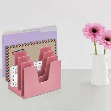 Acrimet 5 Section Incline File Sorter Organizer, Mail, Folder, Letter Desk Organizer, Rack for Office Organization Desktop (Plastic) (Solid Pink Color)