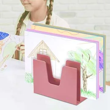 Acrimet 5 Section Incline File Sorter Organizer, Mail, Folder, Letter Desk Organizer, Rack for Office Organization Desktop (Plastic) (Solid Pink Color)