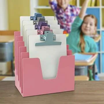 Acrimet 5 Section Incline File Sorter Organizer, Mail, Folder, Letter Desk Organizer, Rack for Office Organization Desktop (Plastic) (Solid Pink Color)