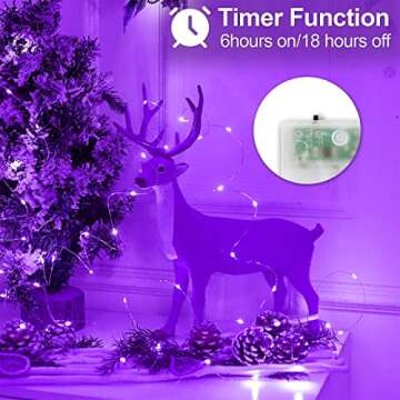 Malgero Purple Halloween Fairy String Lights Battery Operated with Timer, 2Pack Total 100LED 32.8Ft ...