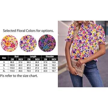 PHIXWOLRD Puff Sleeve Tops for Women 2023 Summer Vacation Floral Boho Trendy Tops Half Sleeve Purple Blouse S