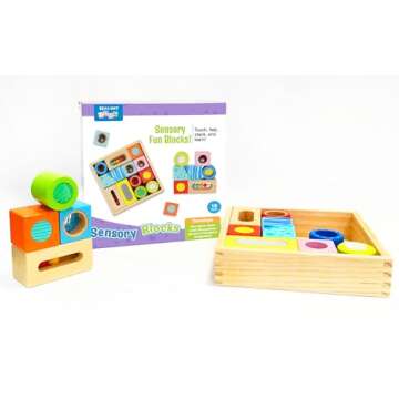 Brilliant Baby® Sensory Fun Blocks - Montessori-Inspired Educational Wooden Toy for Toddlers