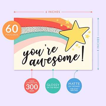 Sweetzer & Orange You Are Awesome Cards Postcards Pack (60 Post Cards) 4x6 Postcards for Kids and Ad...