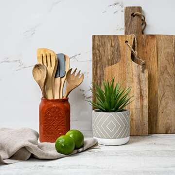 Kurrajong Farmhouse Artificial Plant | 8" Fake Plant for Desk Decor | Artificial Succulent in Pot | Fake Succulent | Faux Plant Indoor | Succulent Plant Artificial | Faux Succulent for Shelf Decor